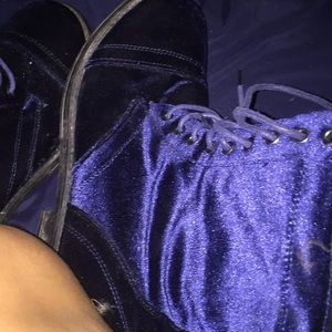 navy blue velvet combat boots